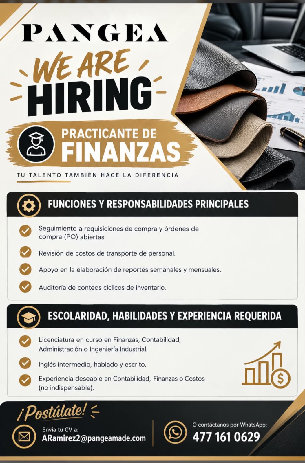 Cubrir Vacante para Practicantes de Finanzas
